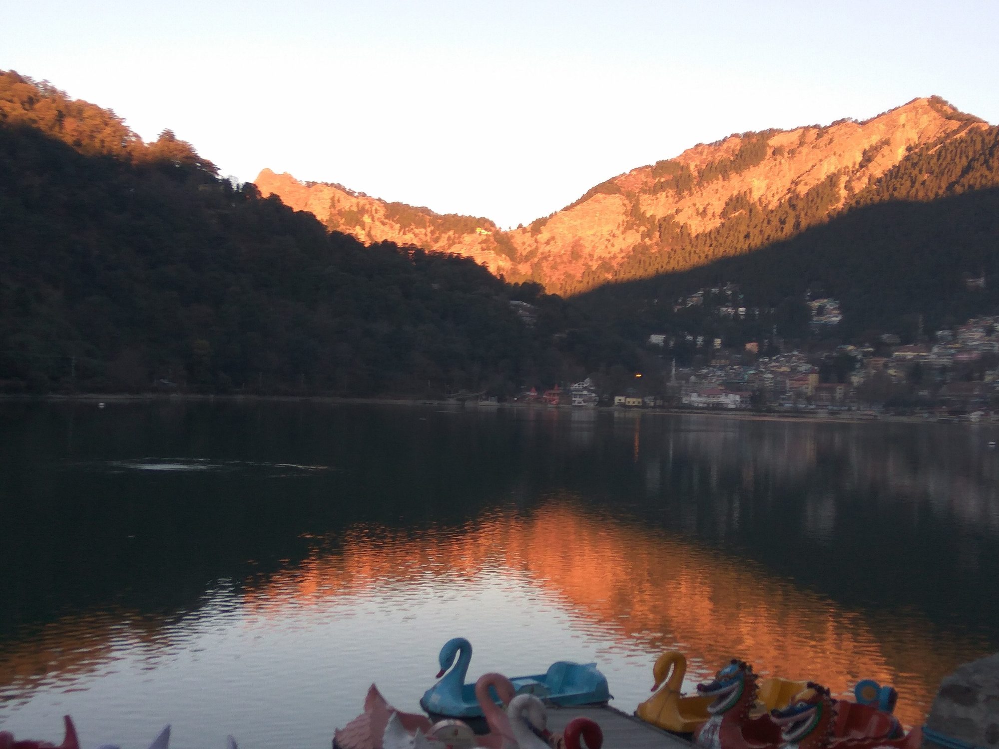 Sunrise light on Naini Lake and the hills of Nainital
